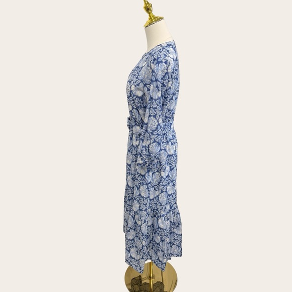 J. McLaughlin Small Cerina Silk Floral Print Belted Midi Dress Palmilla Blue NWT - Picture 5 of 14